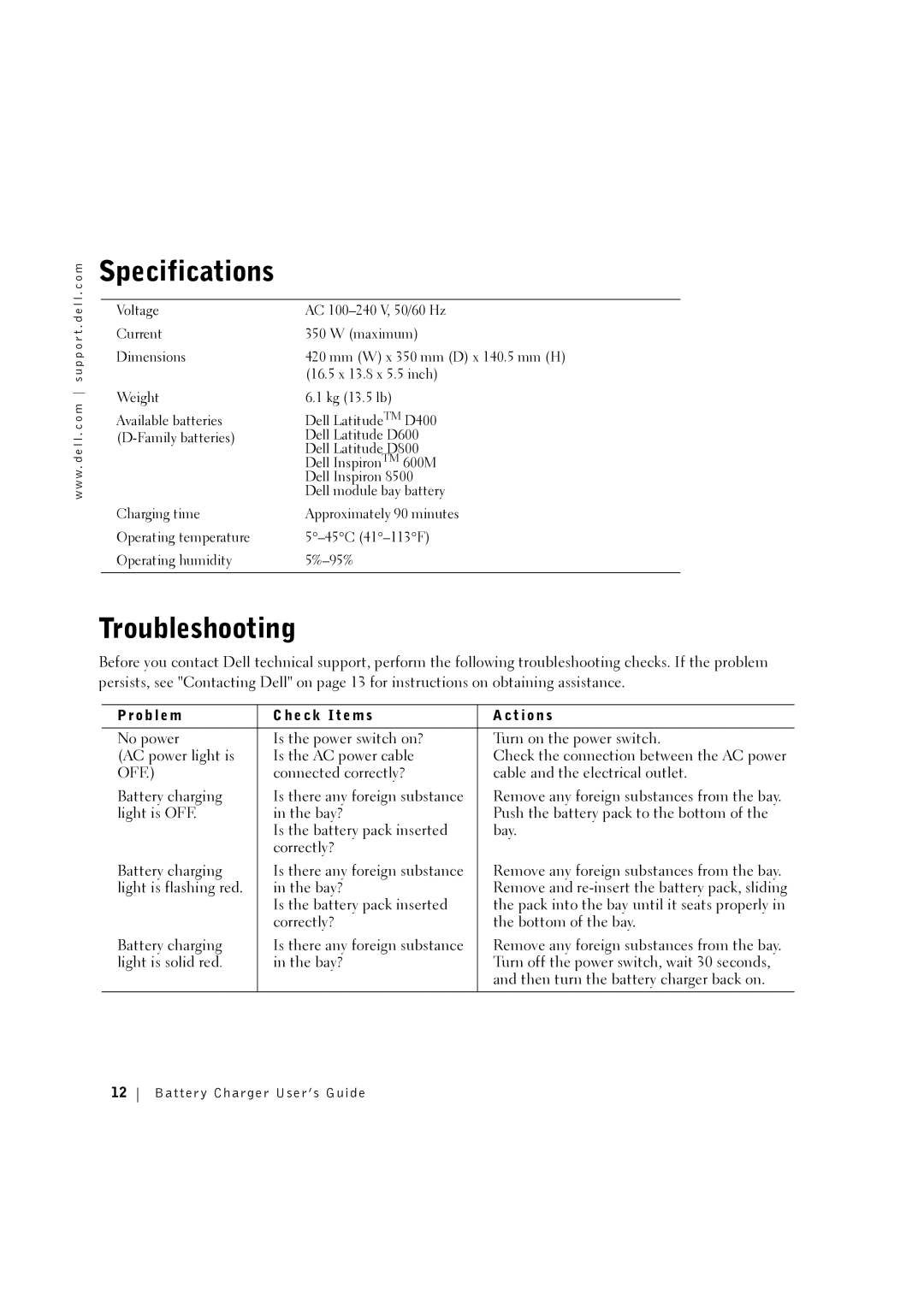 3Com CHRG01L manual Specifications, Troubleshooting 