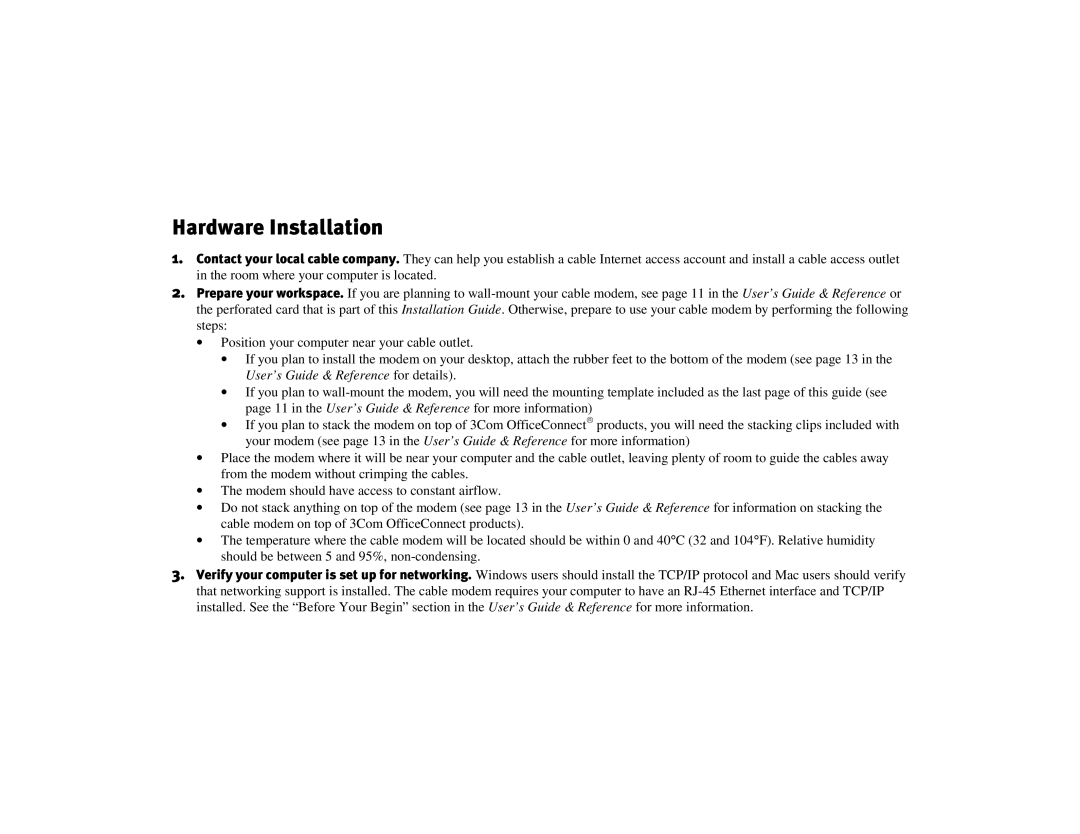 3Com CMX manual Hardware Installation 