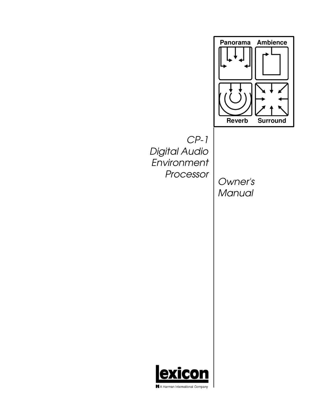 3Com owner manual CP-1 Digital Audio Environment Processor, Owners Manual, Panorama Ambience, Reverb Surround 