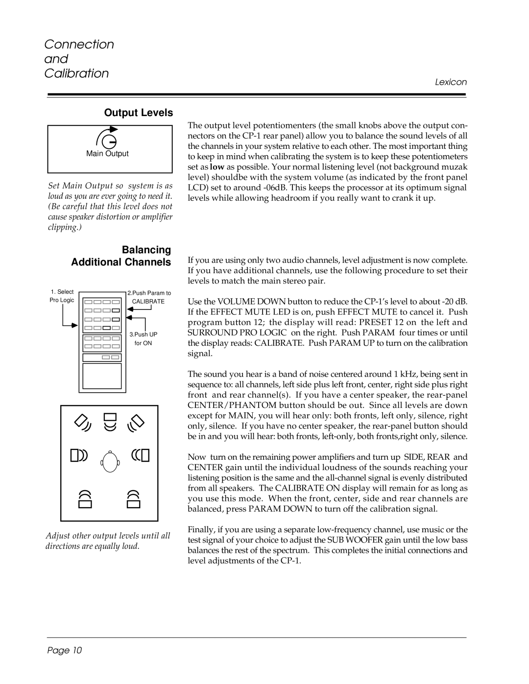 3Com CP-1 owner manual Output Levels, Balancing Additional Channels 