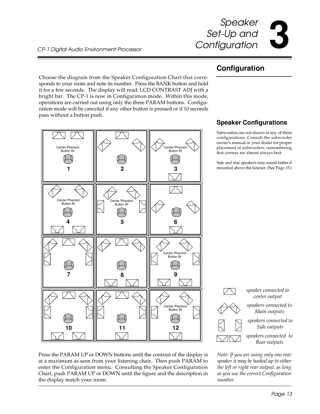 3Com CP-1 owner manual Speaker Set-Up Configuration, Speaker Configurations 