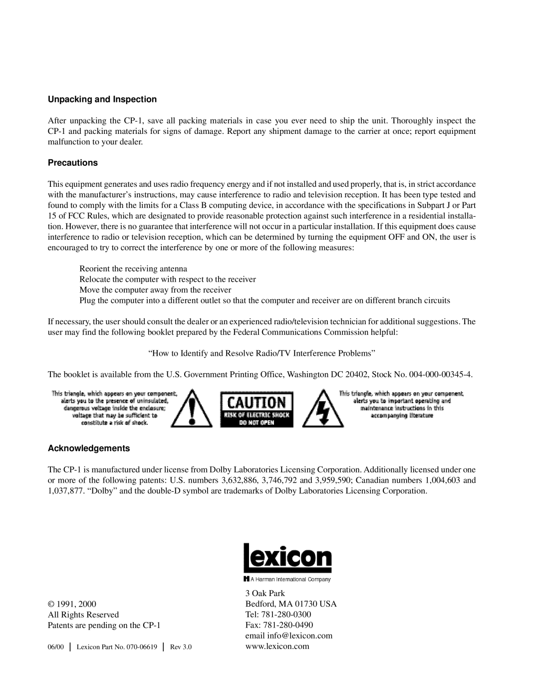 3Com CP-1 owner manual Unpacking and Inspection, Precautions, Acknowledgements 