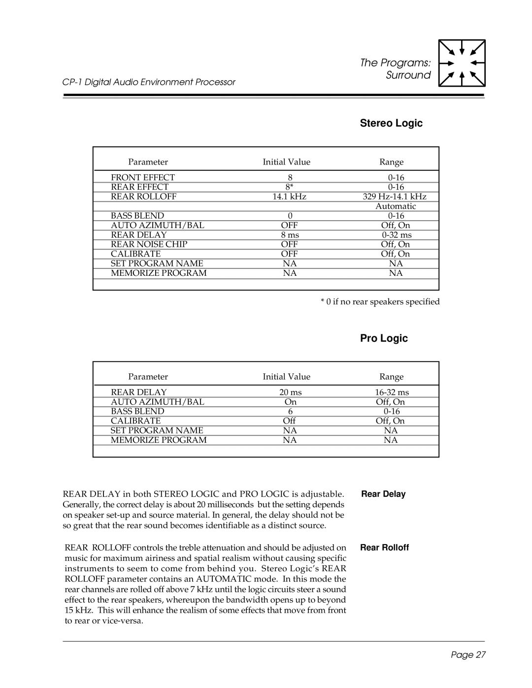 3Com CP-1 owner manual Stereo Logic, Pro Logic 