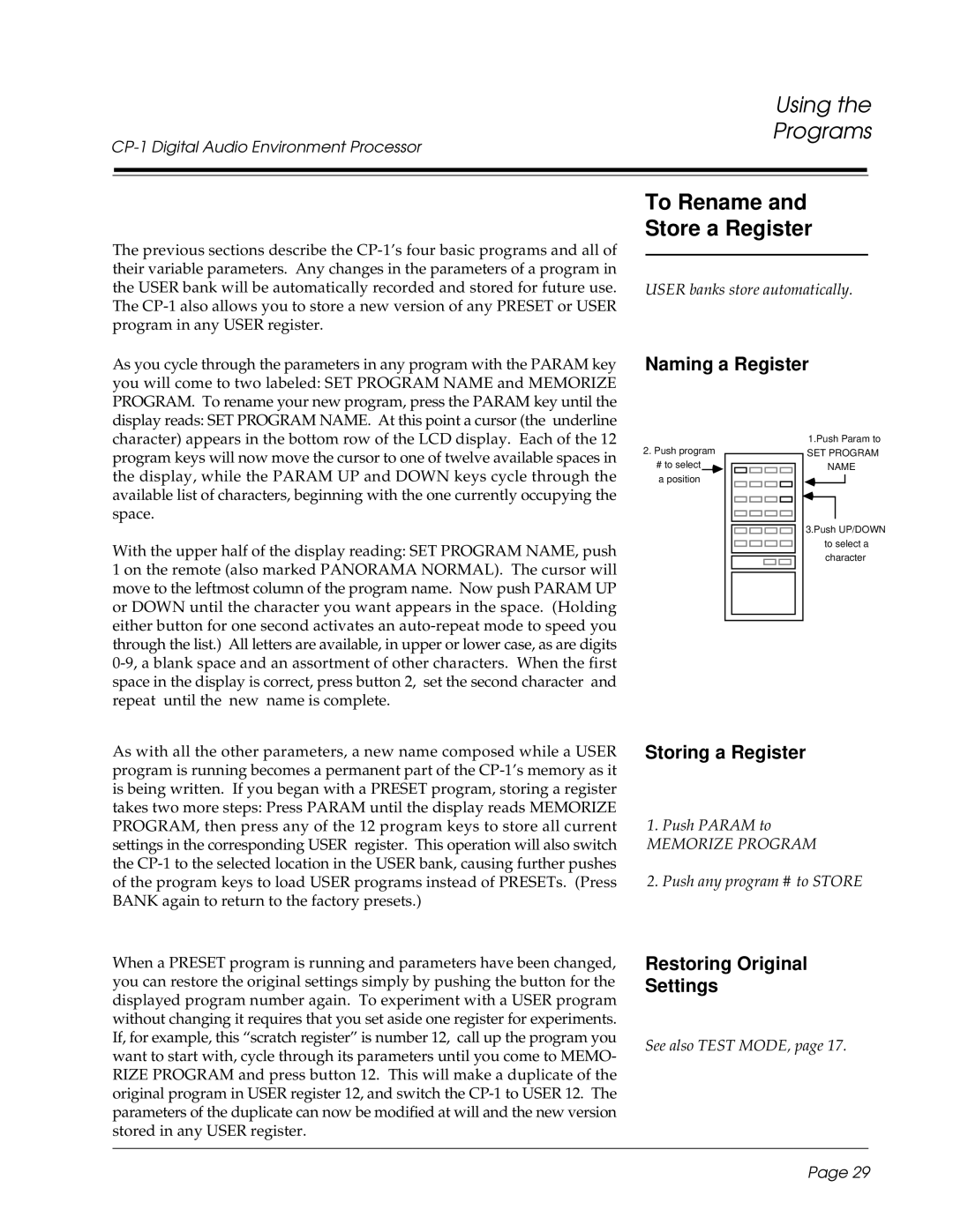 3Com CP-1 owner manual Using Programs, To Rename and Store a Register, Naming a Register, Storing a Register 