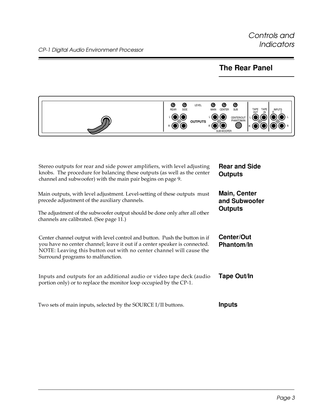 3Com CP-1 owner manual Rear Panel, Inputs 