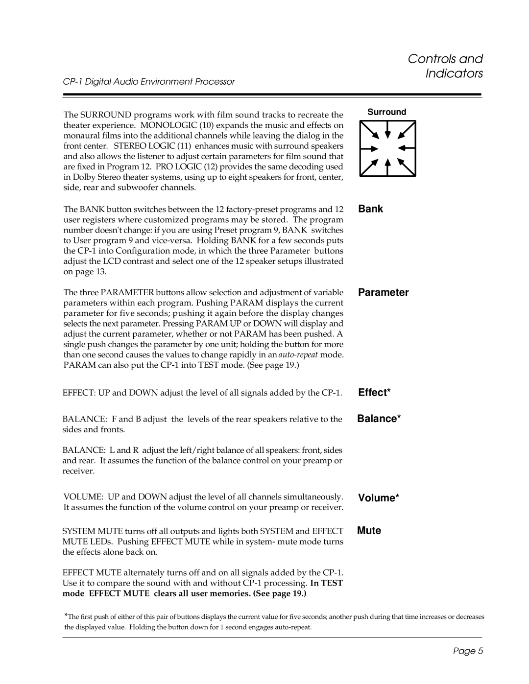 3Com CP-1 owner manual Bank, Parameter, Effect, Balance, Volume, Mute 