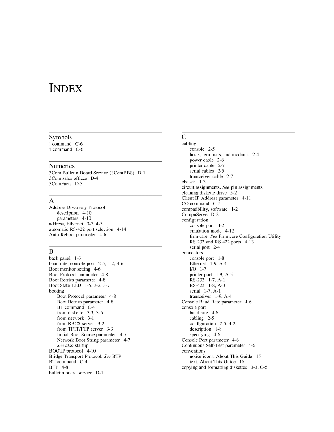 3Com CS/2500 manual Index, Numerics 