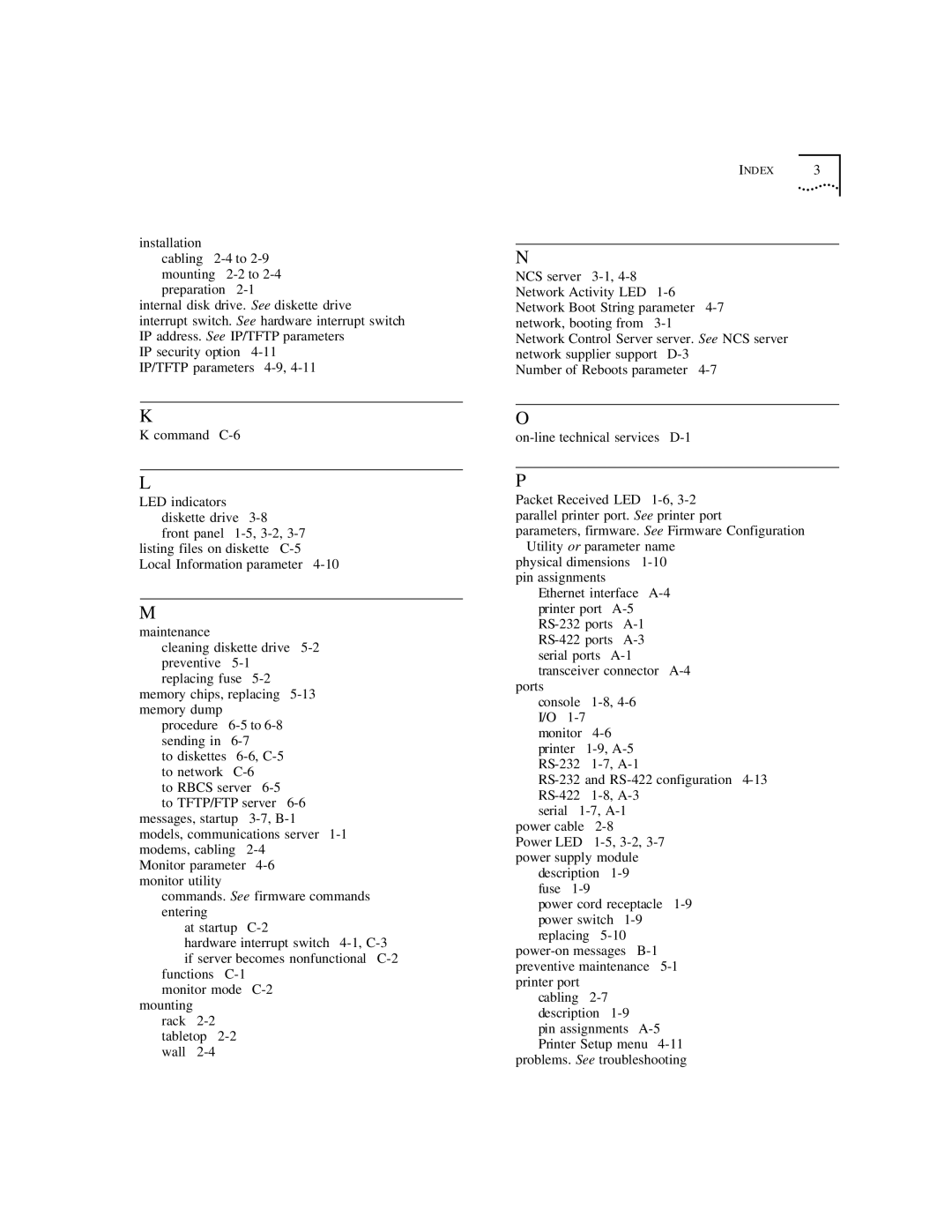 3Com CS/2500 manual Index 