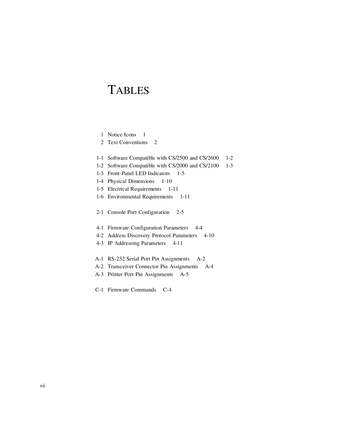 3Com CS/2500 manual Tables 