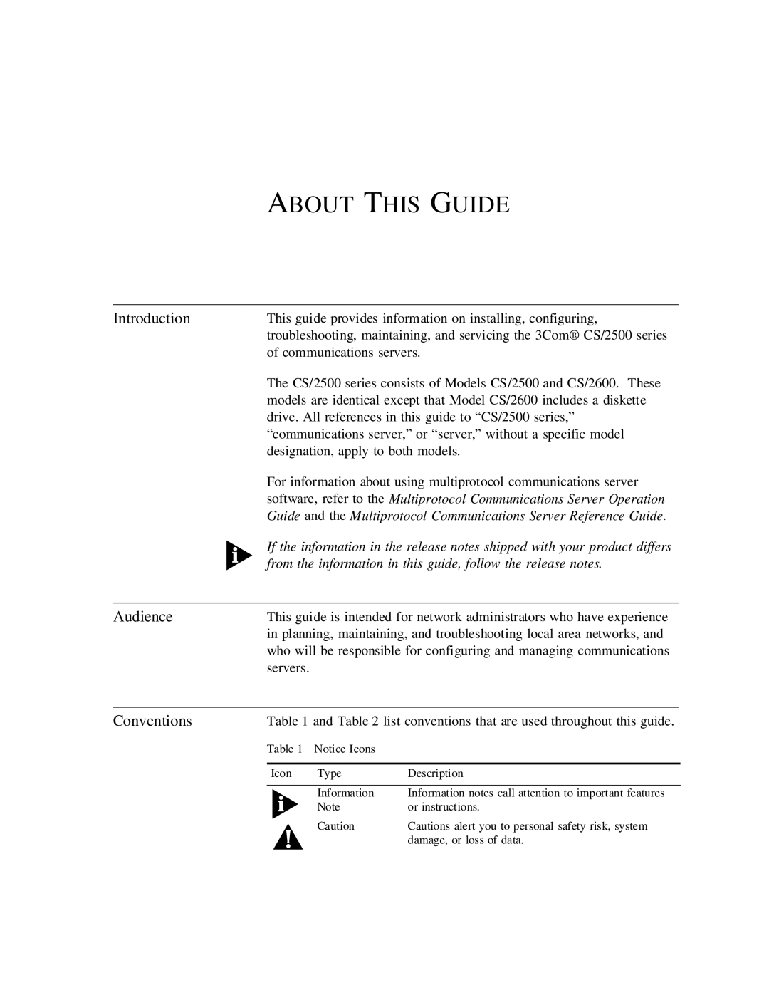 3Com CS/2500 manual About this Guide, Introduction, Audience, Conventions 