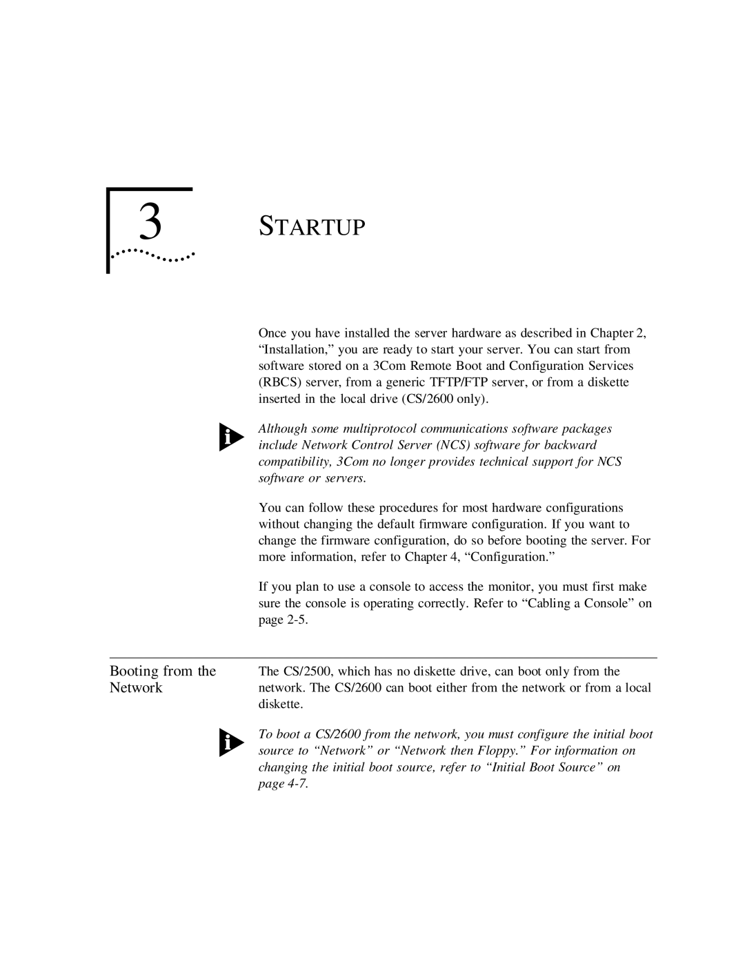 3Com CS/2500 manual Startup 