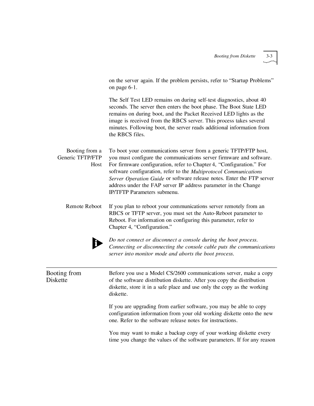 3Com CS/2500 manual Booting from, Diskette, Rbcs files, One. Refer to the software release notes for instructions 