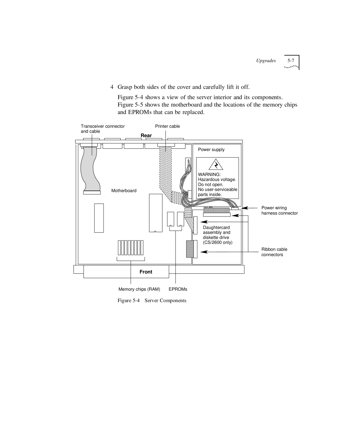 3Com CS/2500 manual Grasp both sides of the cover and carefully lift it off, Rear 