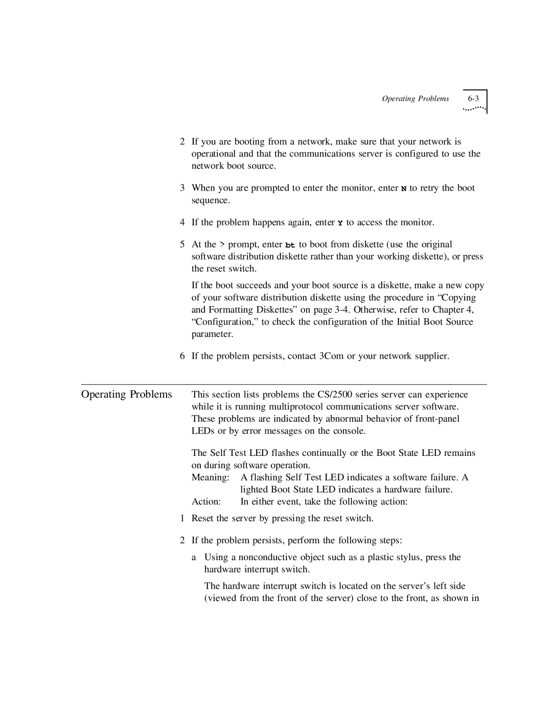 3Com CS/2500 manual Operating Problems 