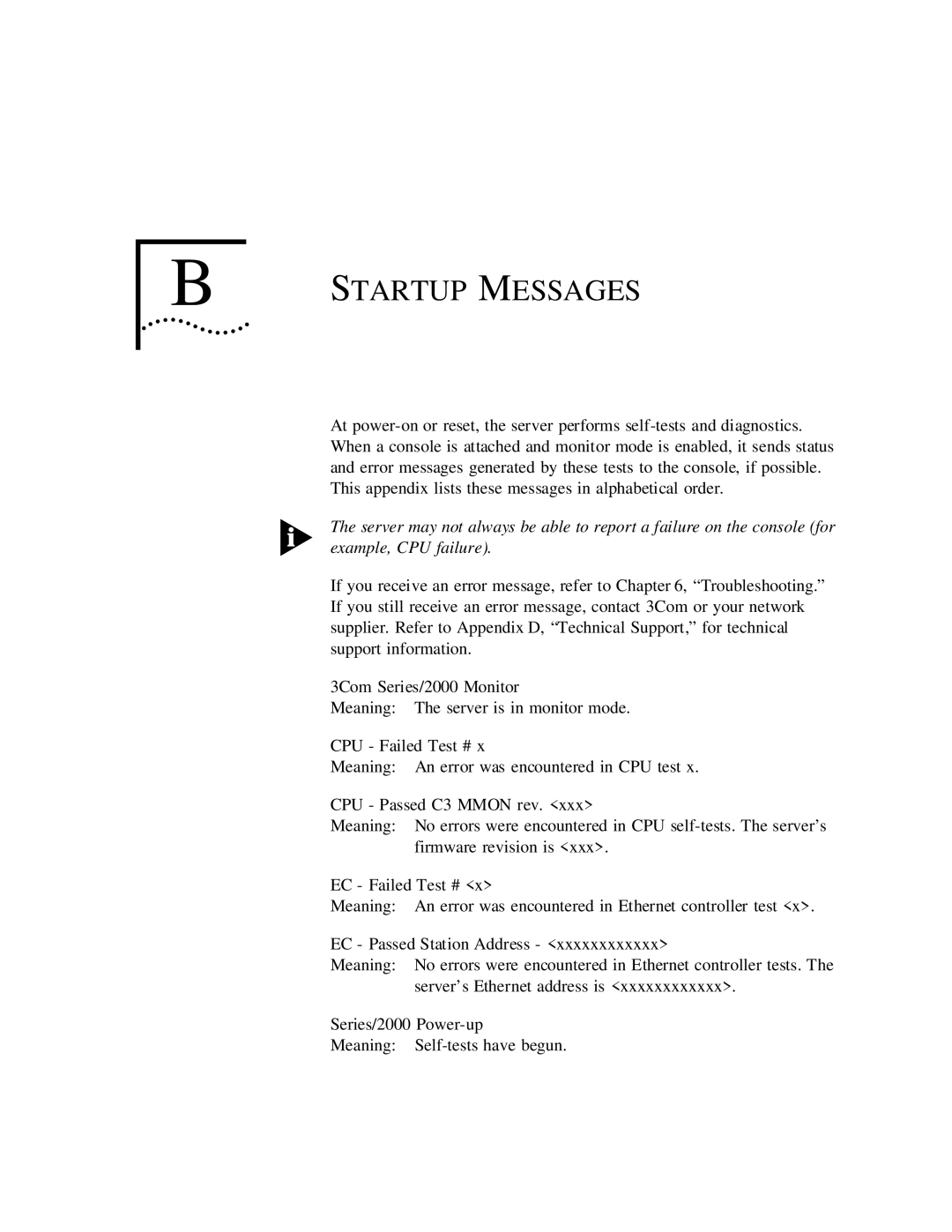 3Com CS/2500 manual Startup Messages 