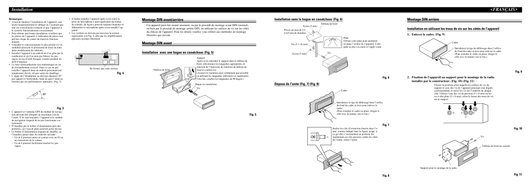 3Com DEH-P90HDD installation manual Montage DIN avant/arrière, Montage DIN arrière 