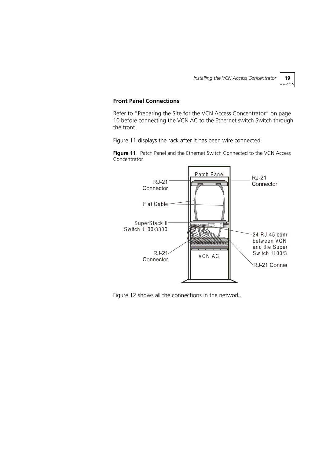 3Com DIA3CV1100-02 manual Front Panel Connections, Vcn Ac 