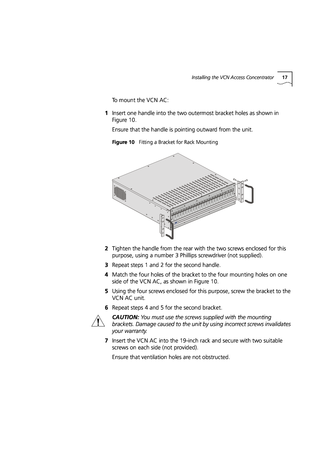 3Com DIA3CV1100-02 manual To mount the VCN AC 