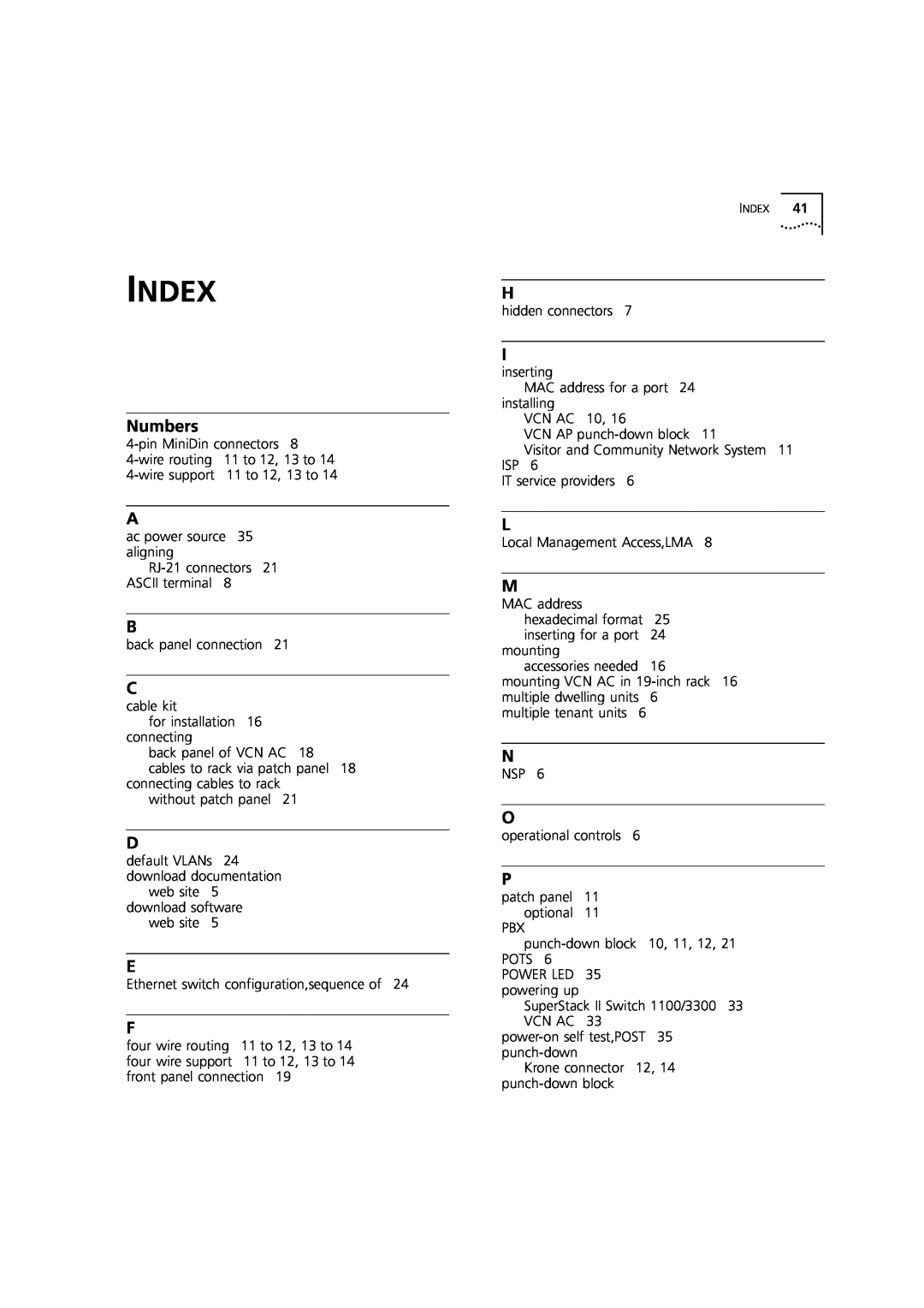 3Com DIA3CV1100-02 manual Index, Numbers 