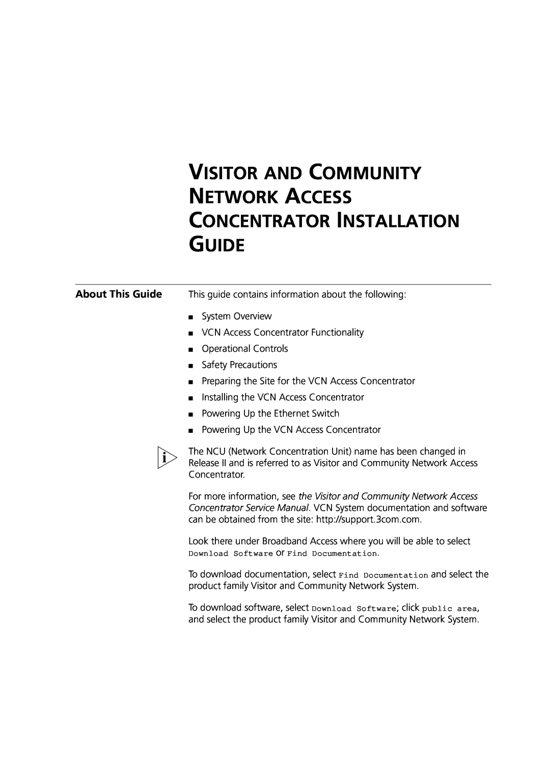 3Com DIA3CV1100-02 manual Visitor And Community Network Access Concentrator Installation Guide 