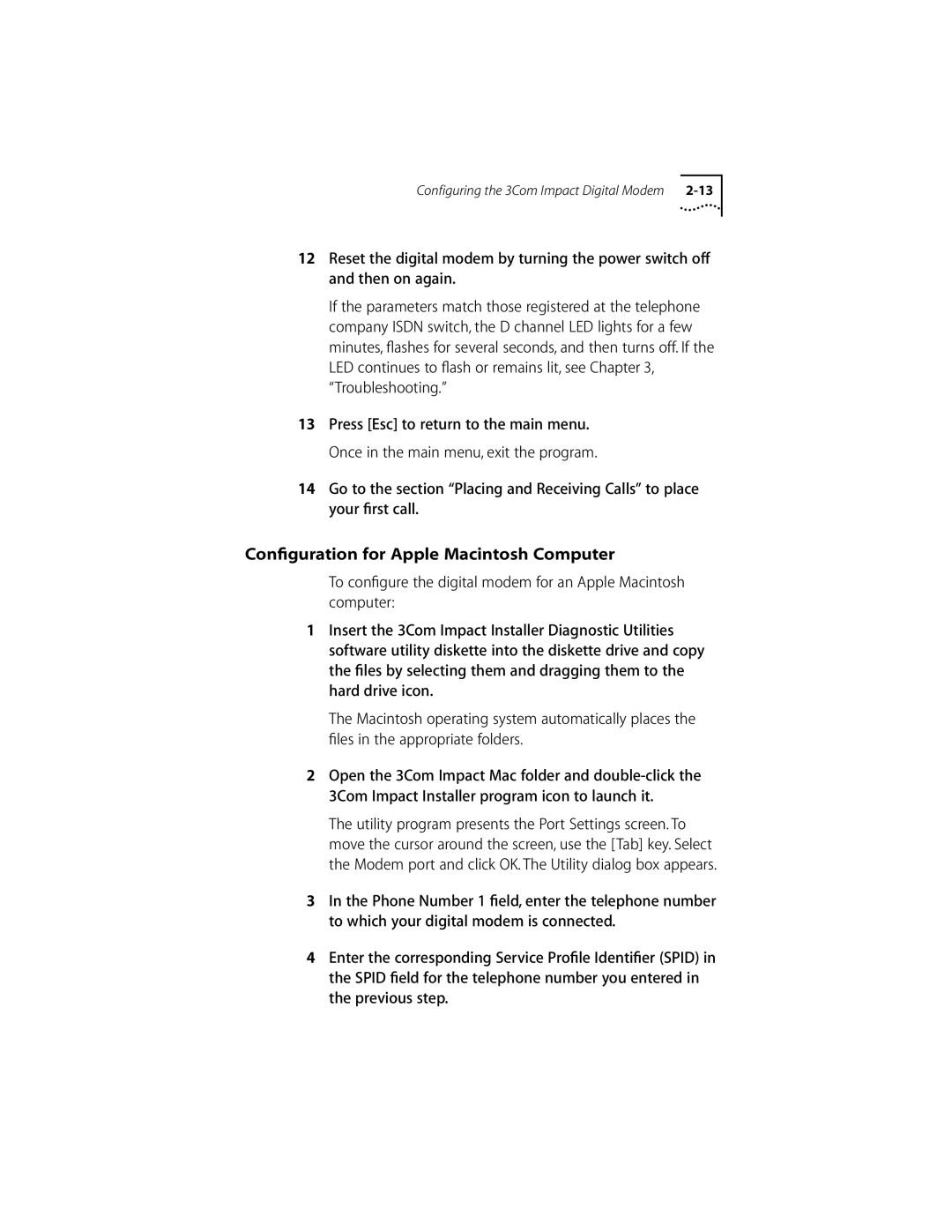 3Com DIGITAL MODEM manual Conﬁguration for Apple Macintosh Computer 