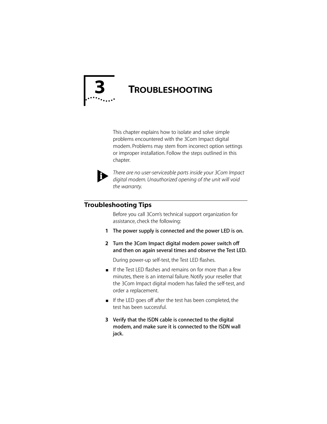 3Com DIGITAL MODEM manual Troubleshooting Tips 