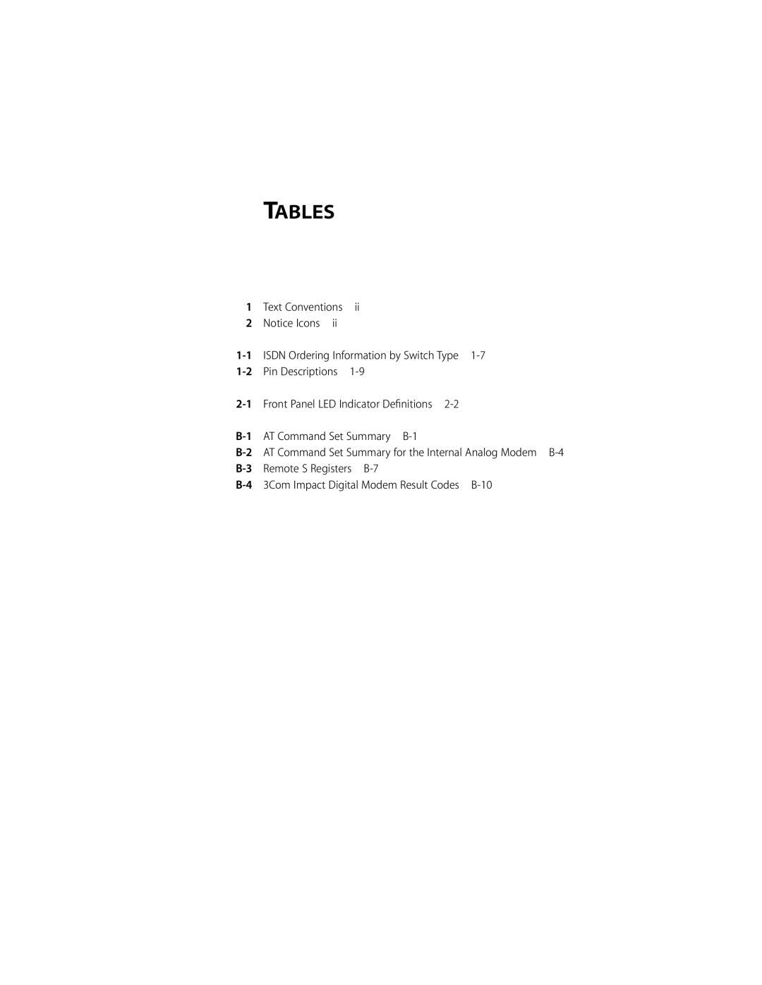 3Com DIGITAL MODEM manual Tables 