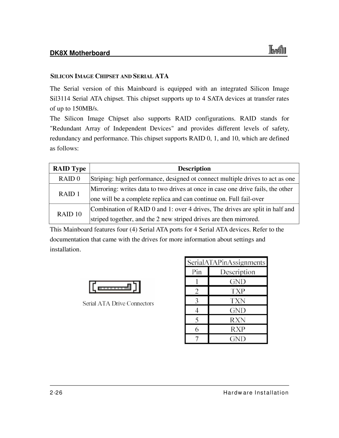 3Com DK8X user manual RAID Type Description, Raid 