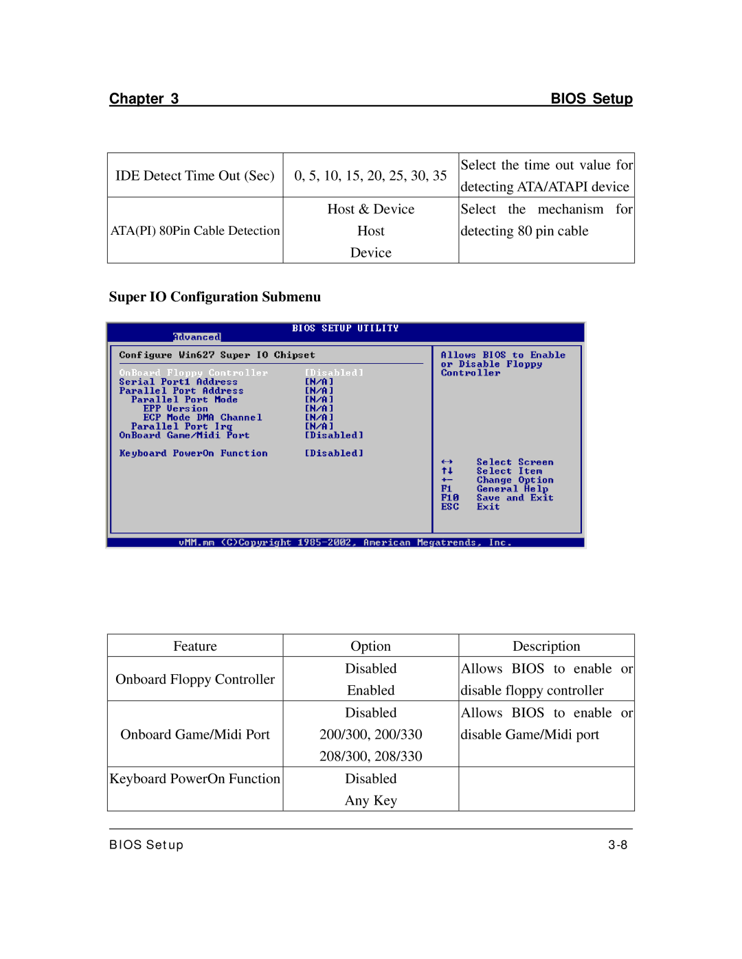 3Com DK8X user manual Super IO Configuration Submenu 