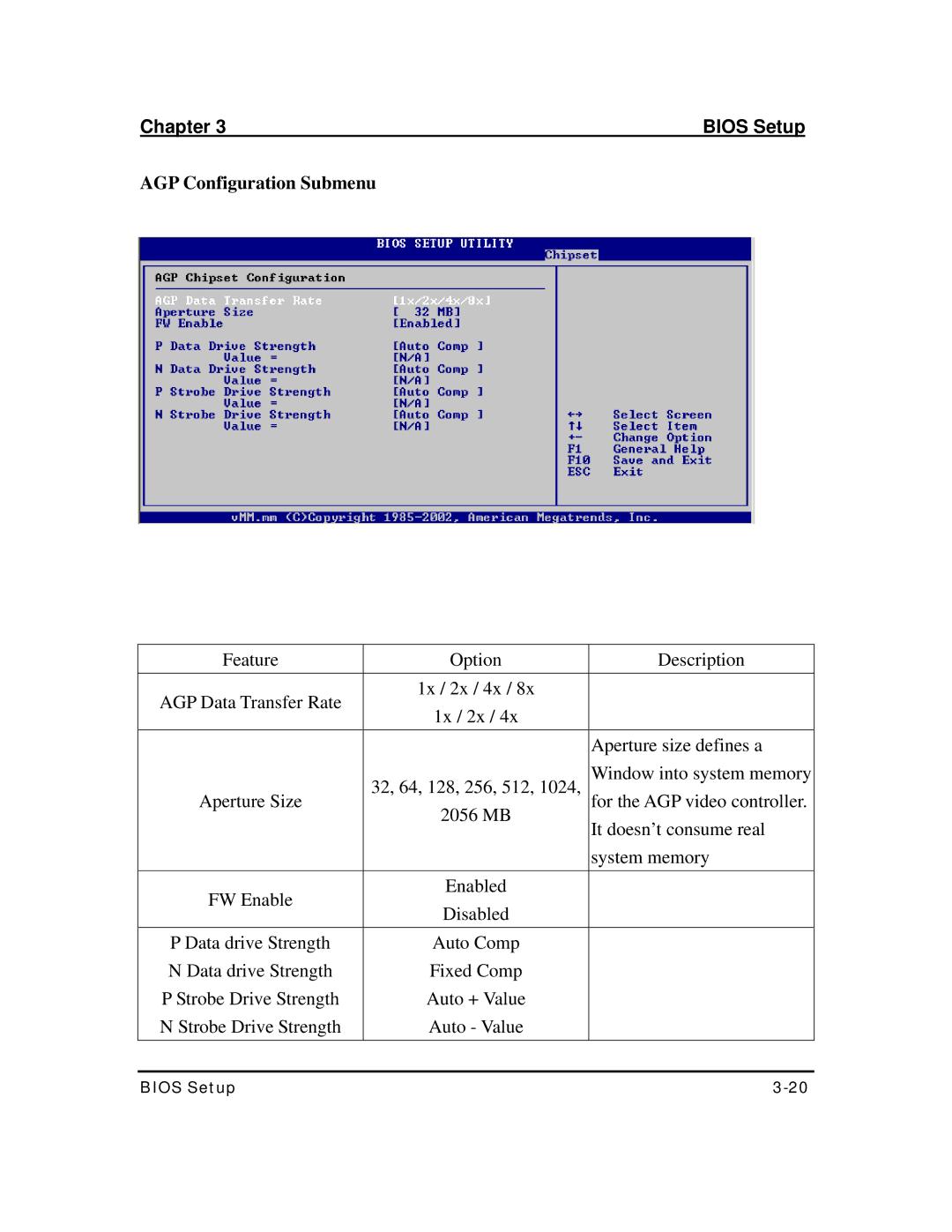 3Com DK8X user manual AGP Configuration Submenu 