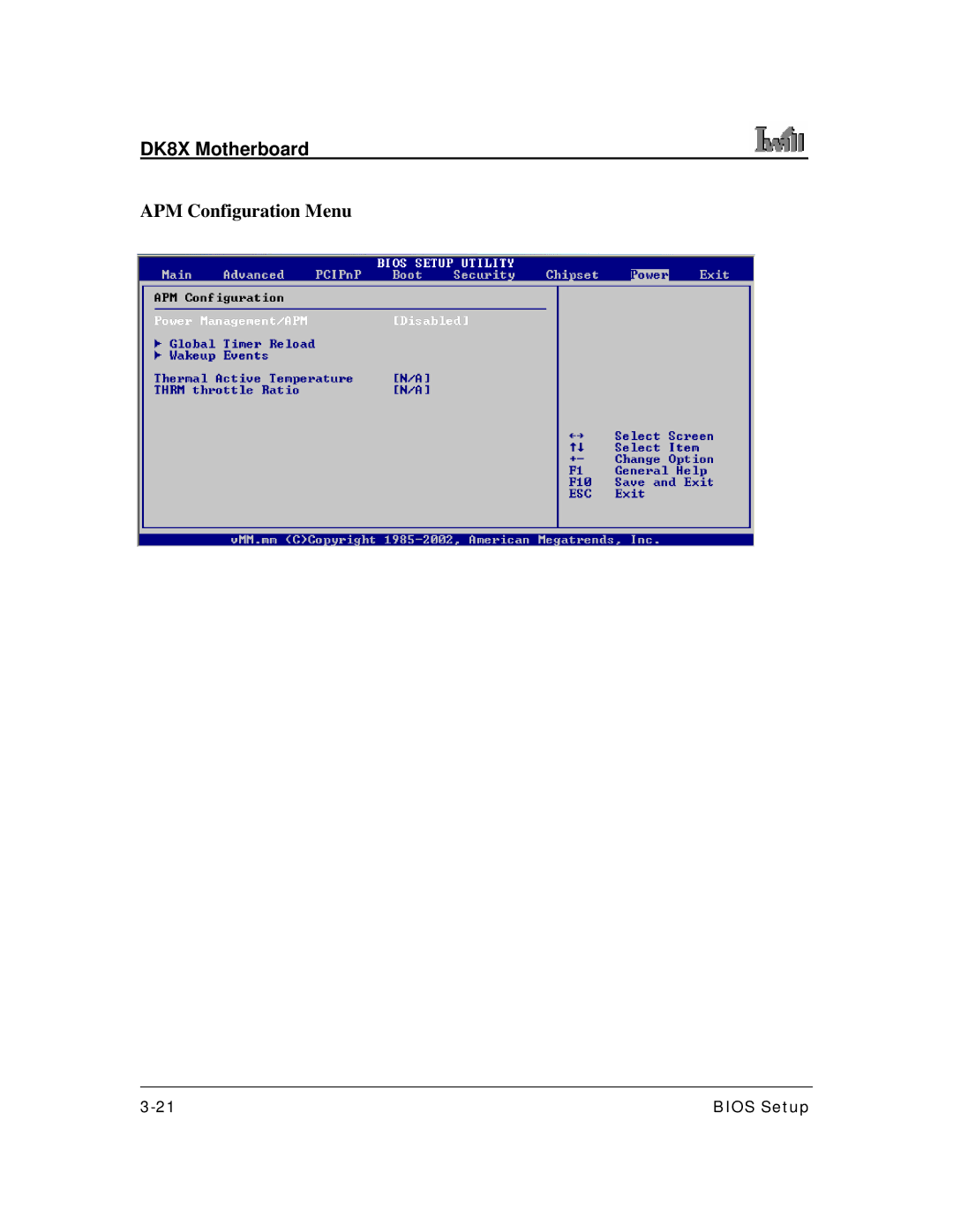 3Com DK8X user manual APM Configuration Menu 