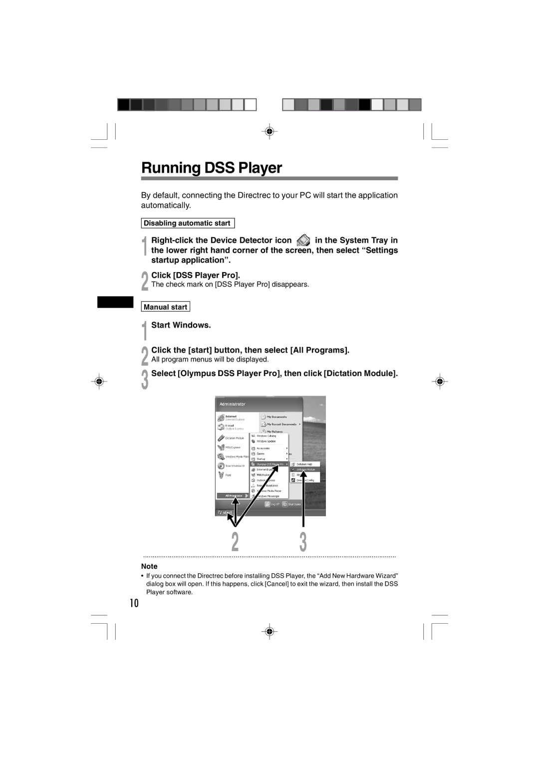 3Com DR-1000 manual Running DSS Player, Start Windows, Select Olympus DSS Player Pro, then click Dictation Module 