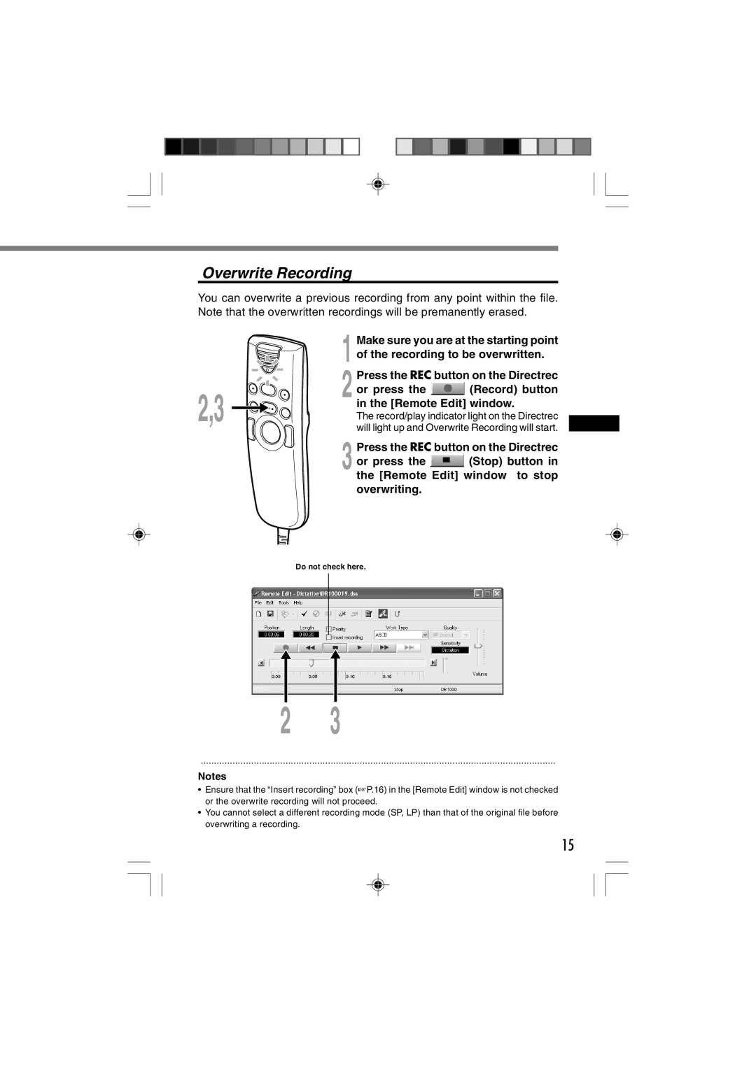 3Com DR-1000 manual Overwrite Recording 