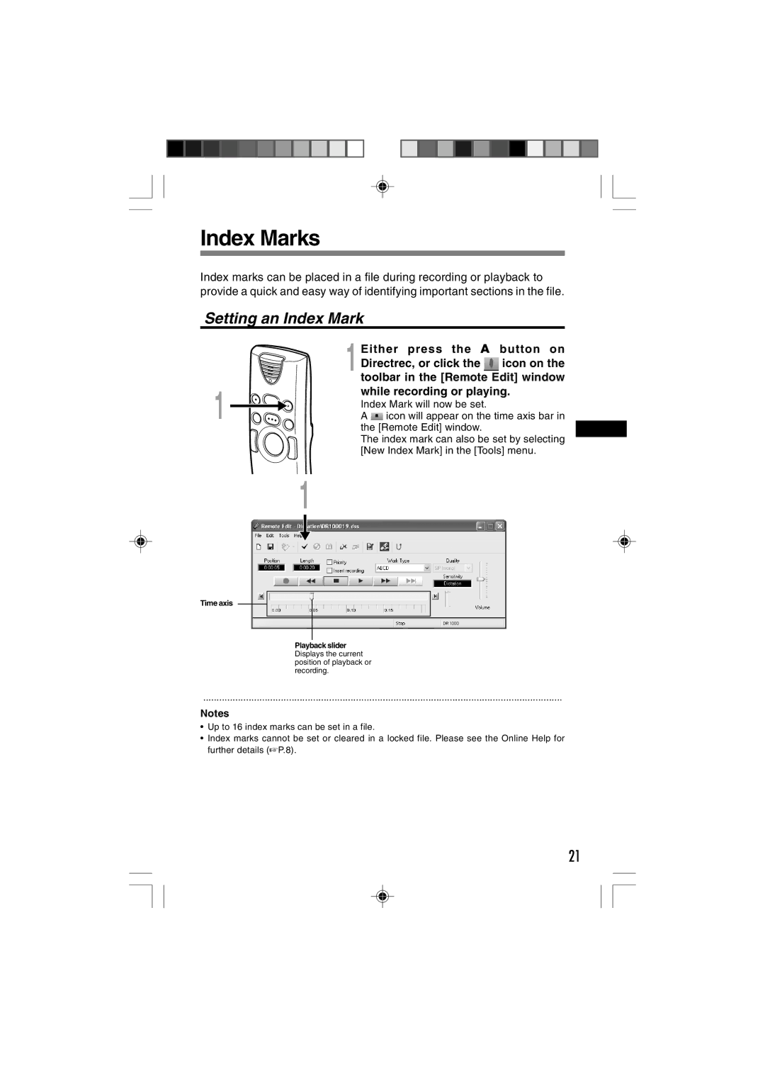 3Com DR-1000 manual Index Marks, Setting an Index Mark 