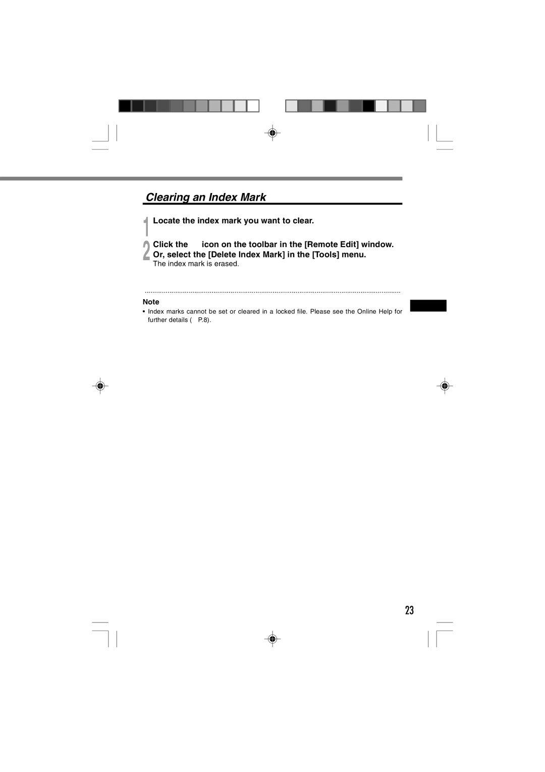 3Com DR-1000 manual Clearing an Index Mark, Index mark is erased 