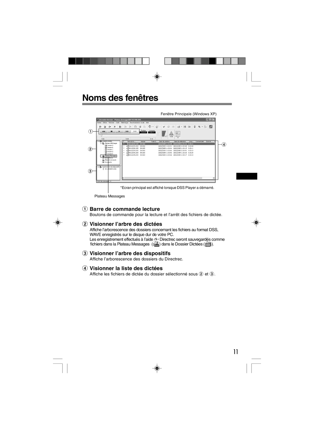 3Com DR-1000 manual Noms des fenêtres, Visionner l’arbre des dictées 