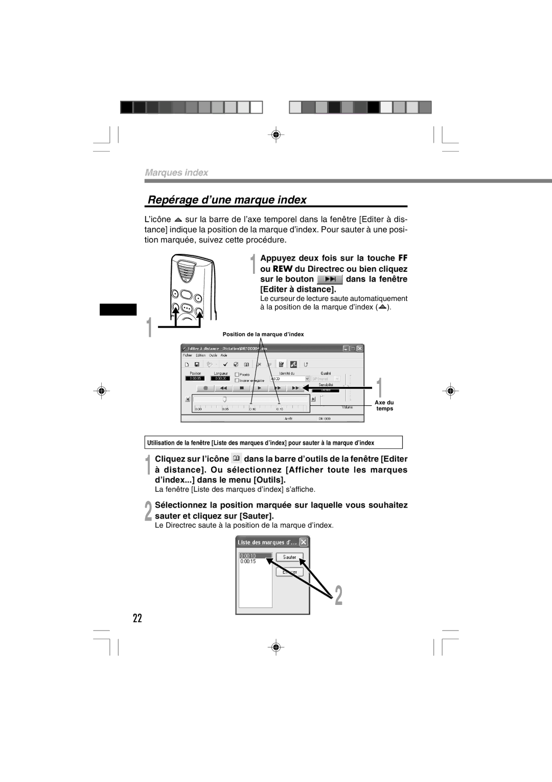 3Com DR-1000 manual Repérage d’une marque index 