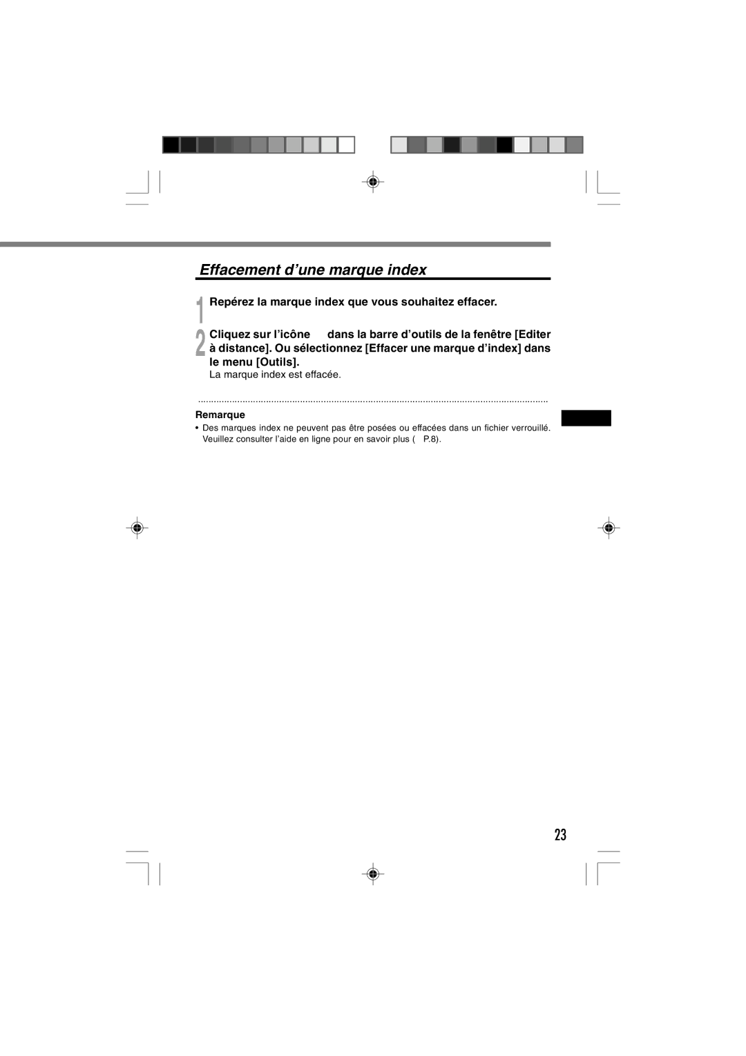 3Com DR-1000 manual Effacement d’une marque index 