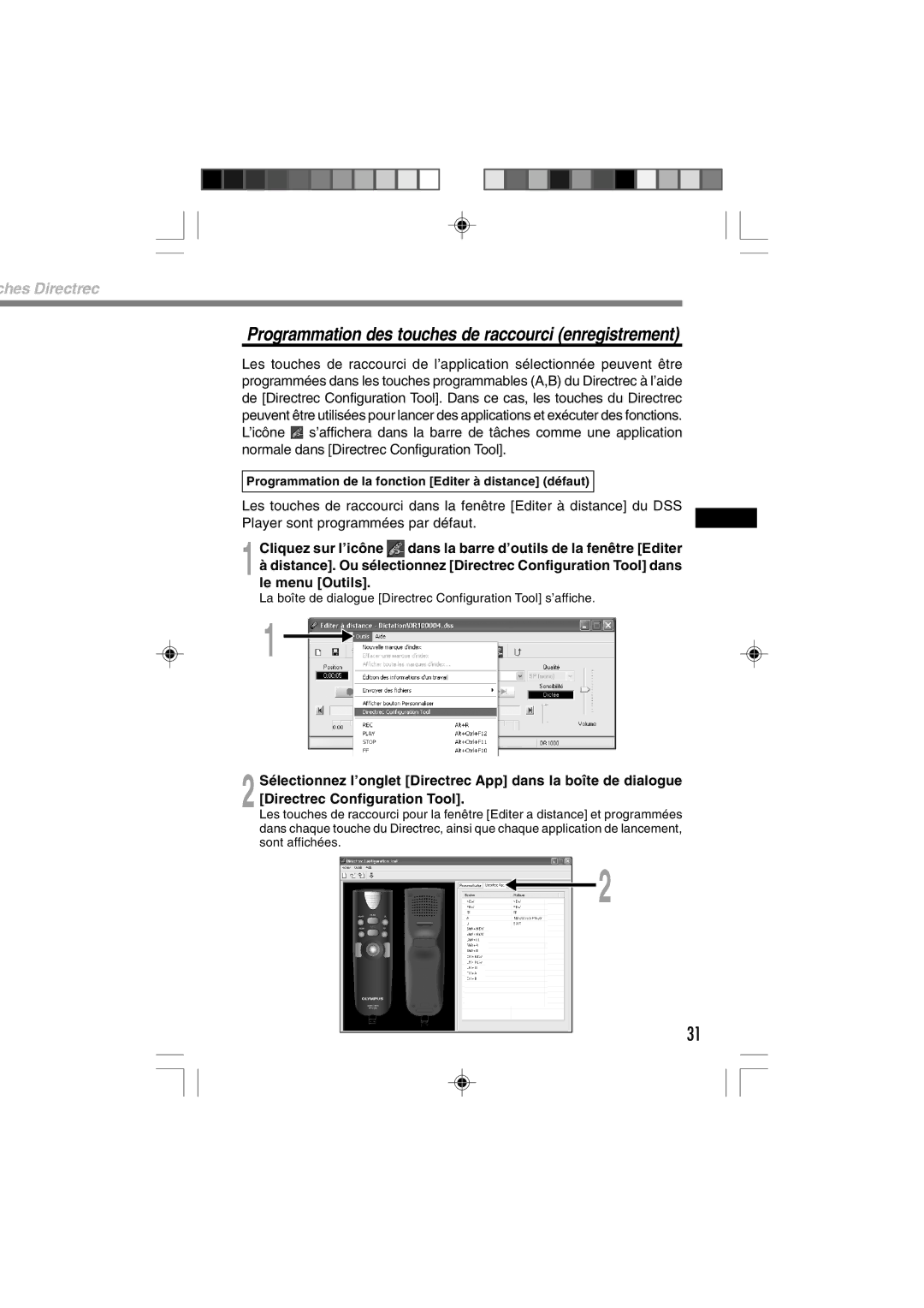 3Com DR-1000 manual Programmation des touches de raccourci enregistrement 