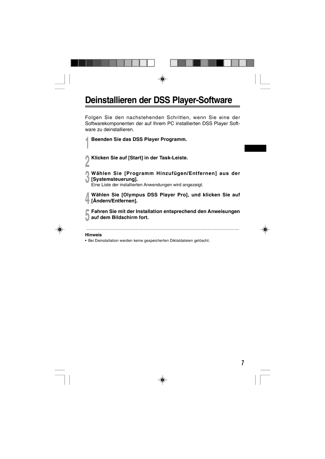 3Com DR-1000 manual Deinstallieren der DSS Player-Software 