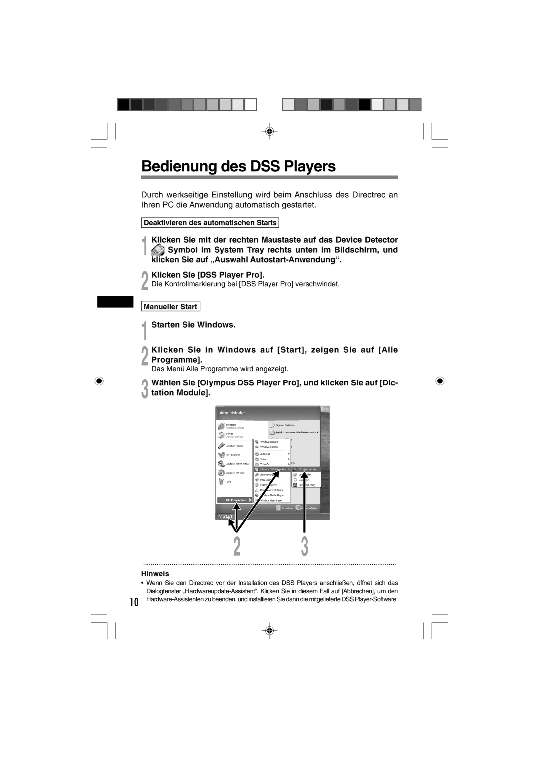 3Com DR-1000 manual Bedienung des DSS Players 