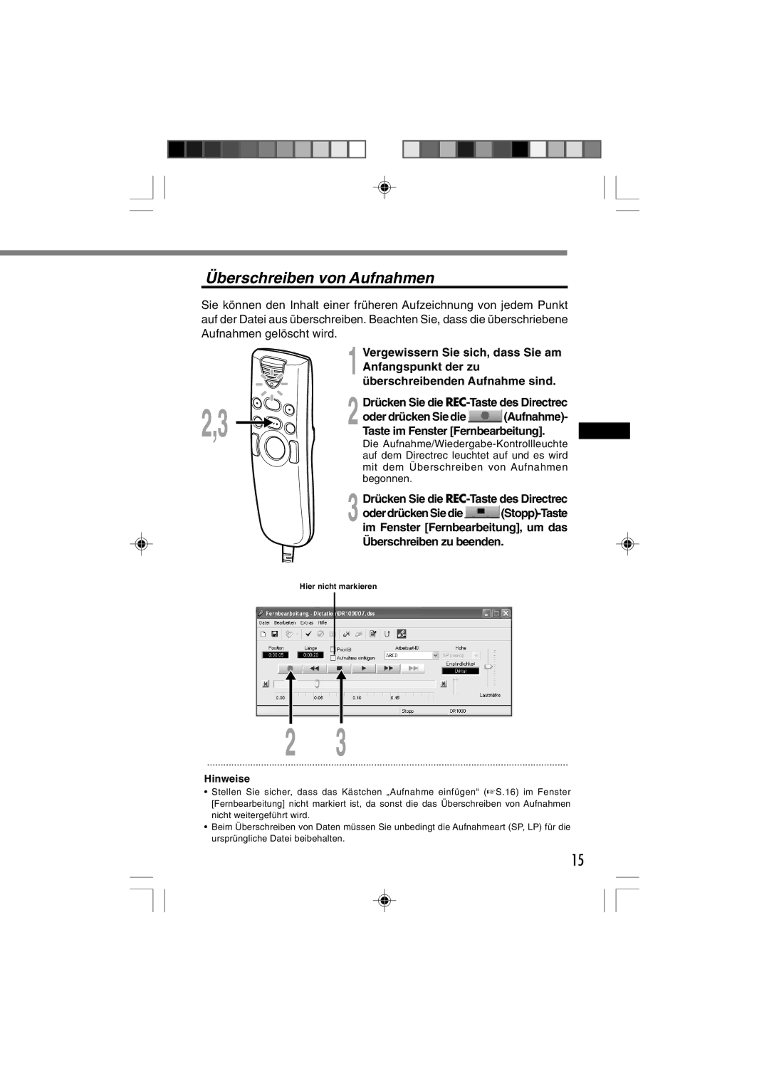 3Com DR-1000 manual Überschreiben von Aufnahmen 