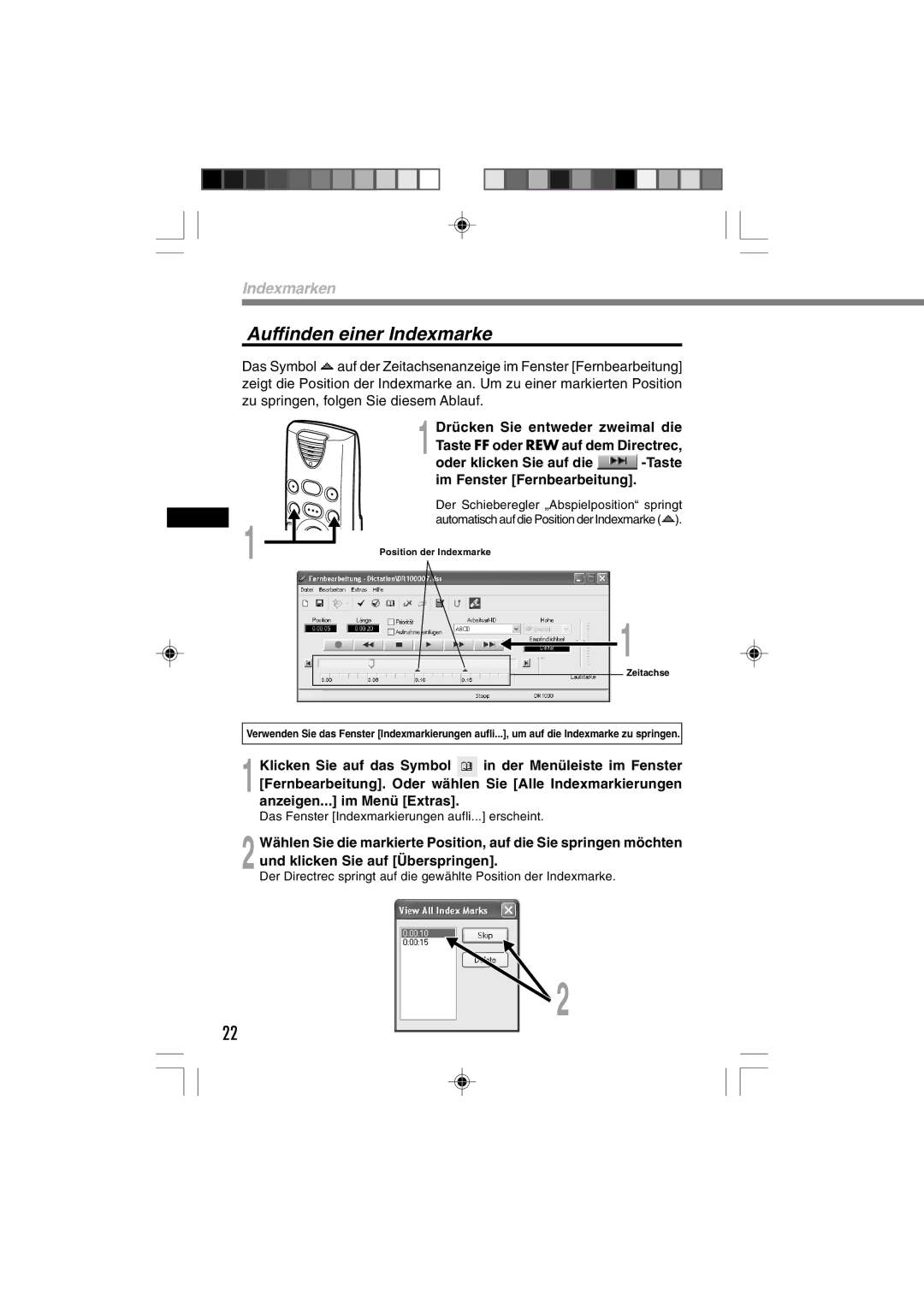 3Com DR-1000 manual Auffinden einer Indexmarke, Im Fenster Fernbearbeitung 