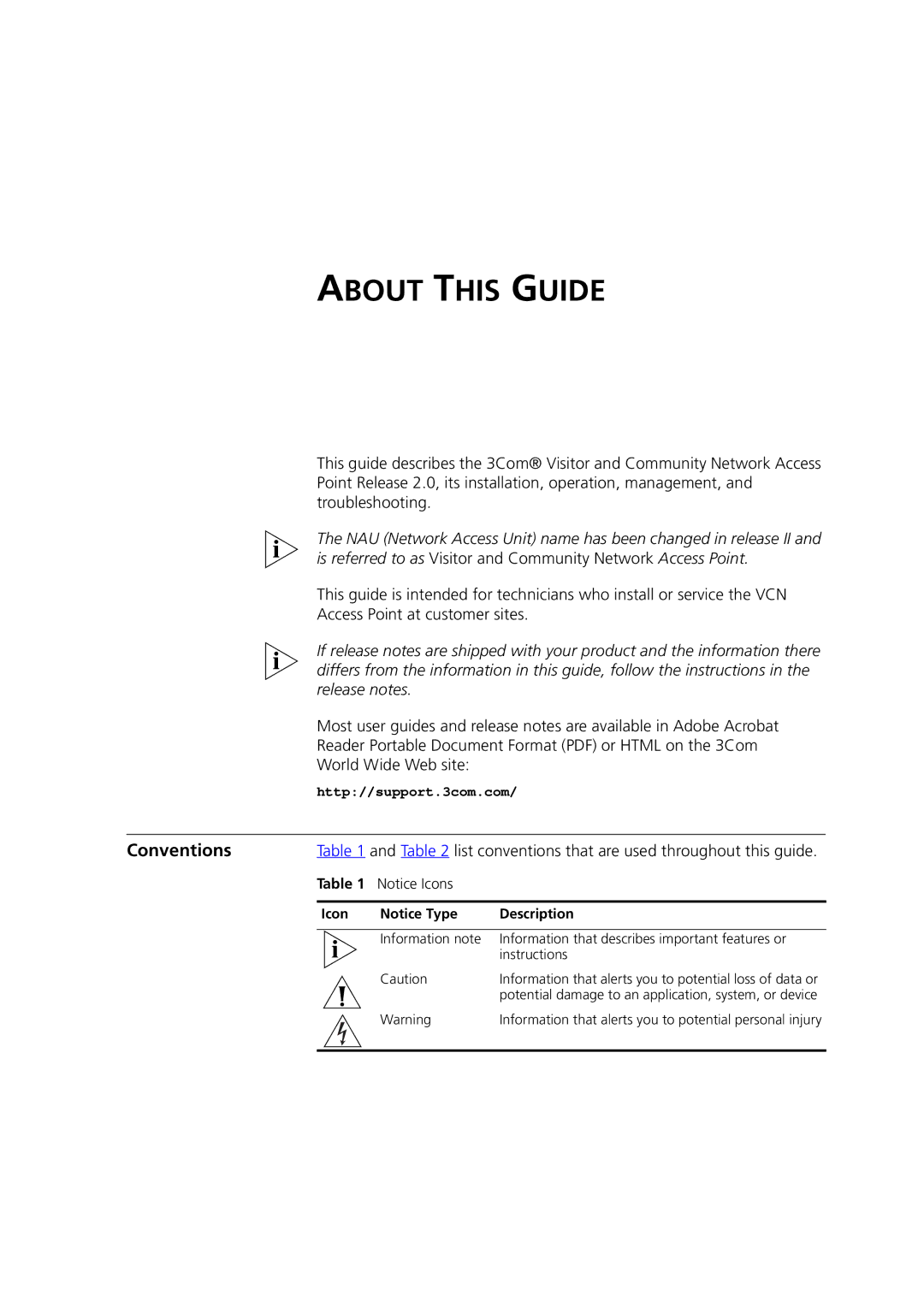 3Com DSA-3CV1001-02 About this Guide, Conventions, List conventions that are used throughout this guide, Icon Description 