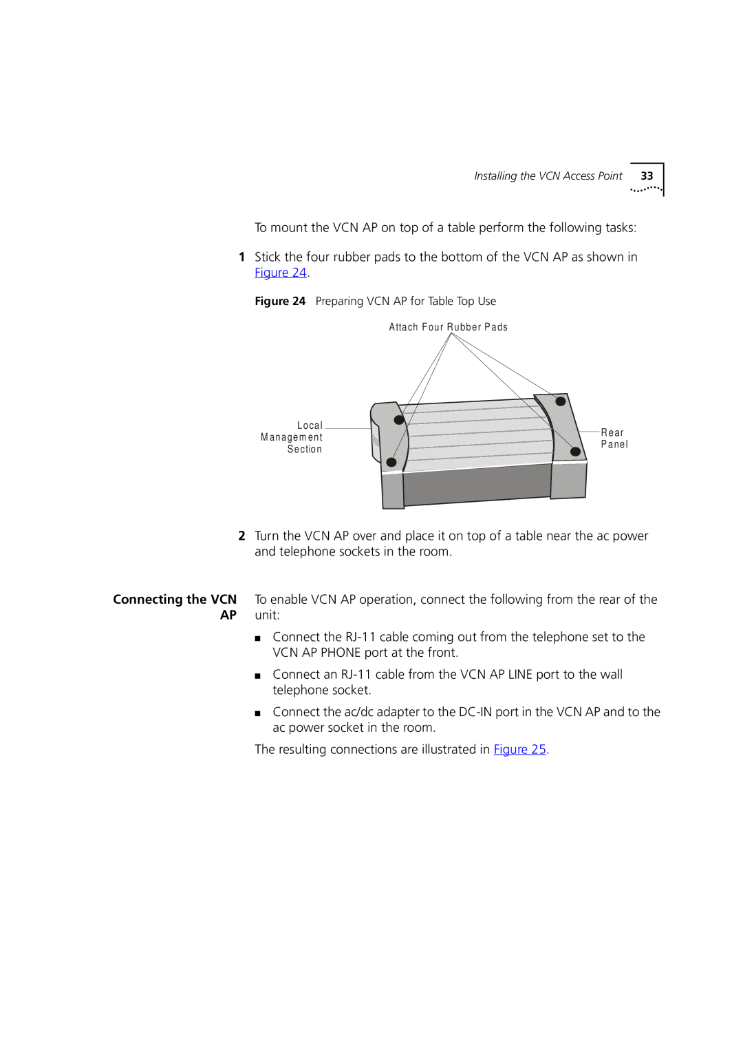 3Com DSA-3CV1001-02 service manual Preparing VCN AP for Table Top Use 