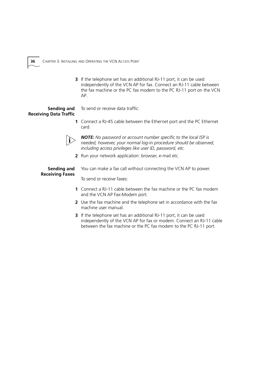 3Com DSA-3CV1001-02 service manual Receiving Data Traffic, Receiving Faxes 