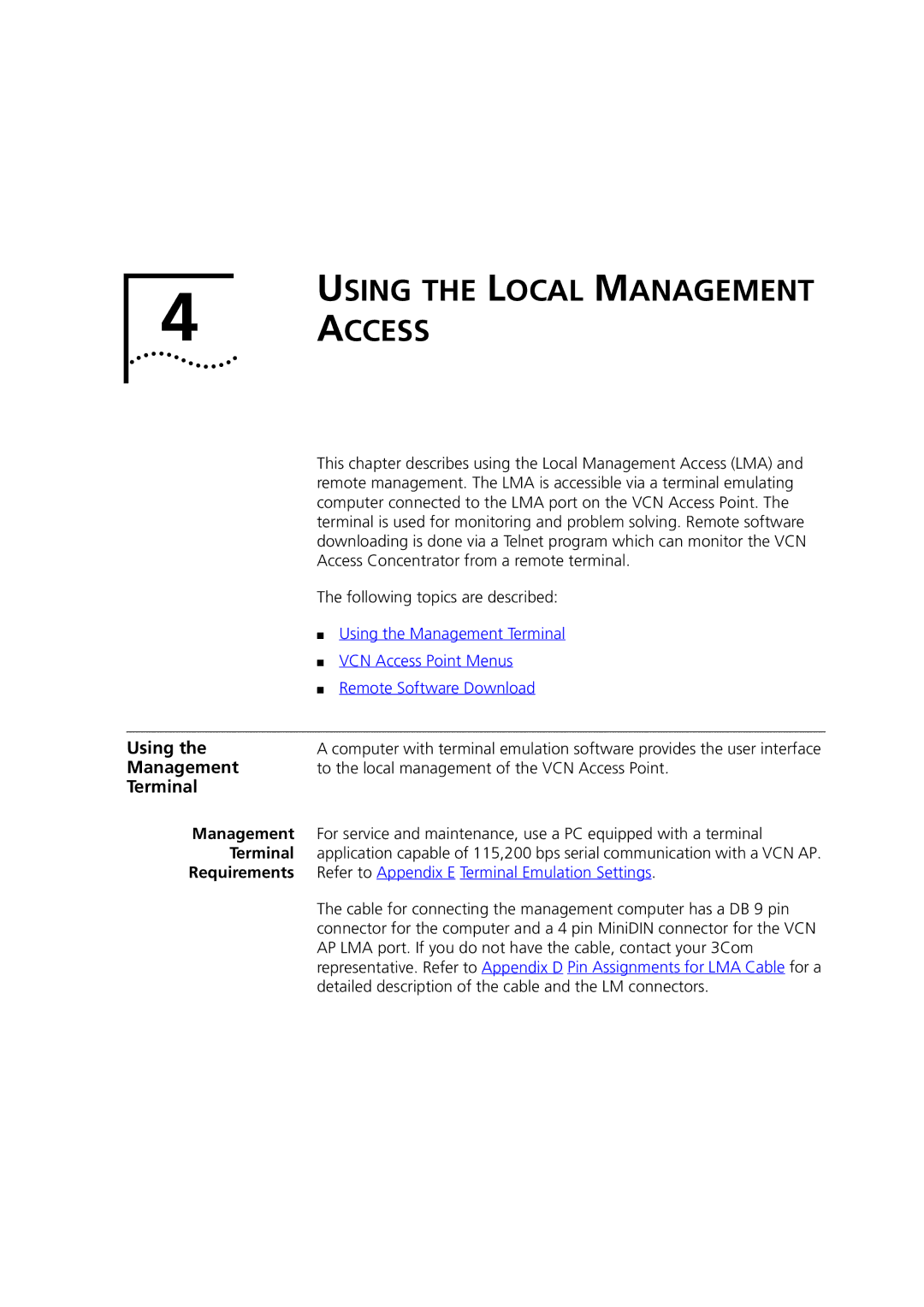 3Com DSA-3CV1001-02 service manual Using the Local Management Access, Terminal 