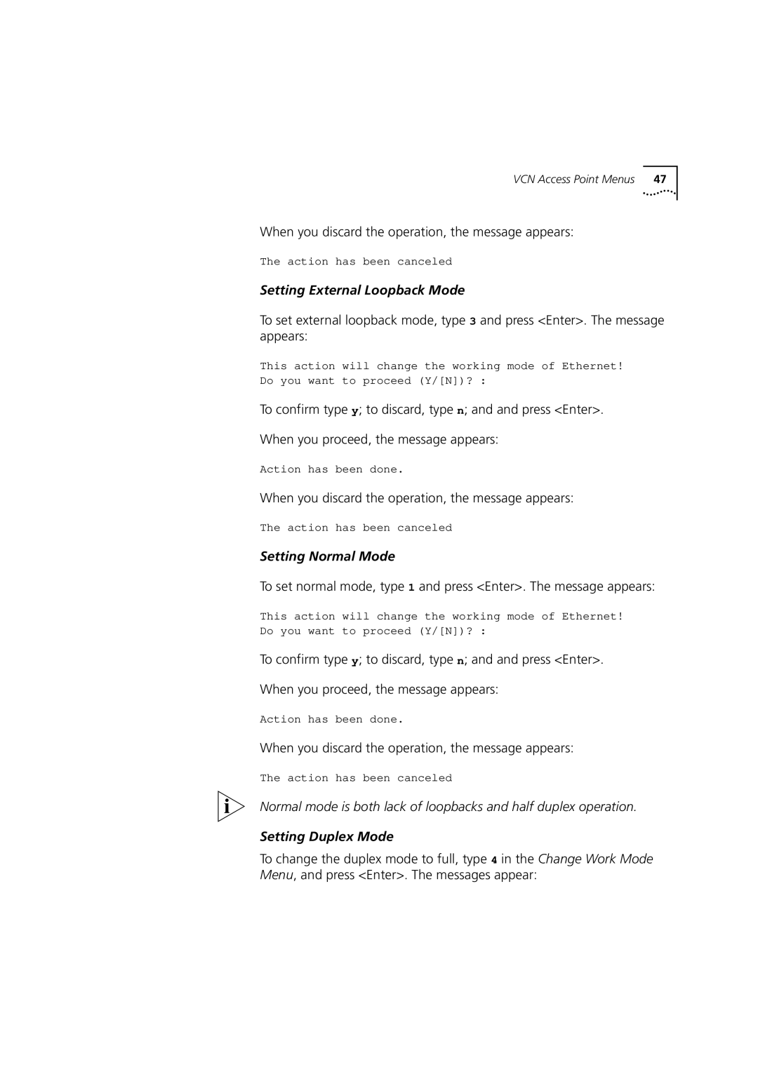 3Com DSA-3CV1001-02 service manual When you discard the operation, the message appears, Setting External Loopback Mode 