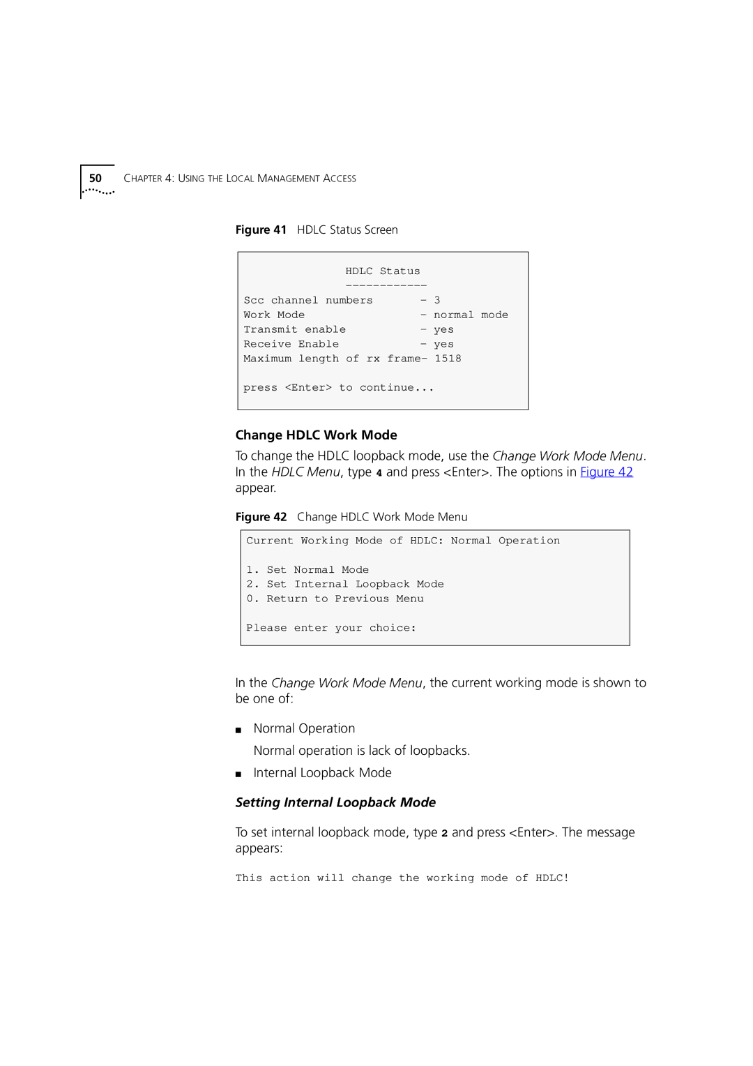 3Com DSA-3CV1001-02 service manual Change Hdlc Work Mode, Hdlc Status Screen 