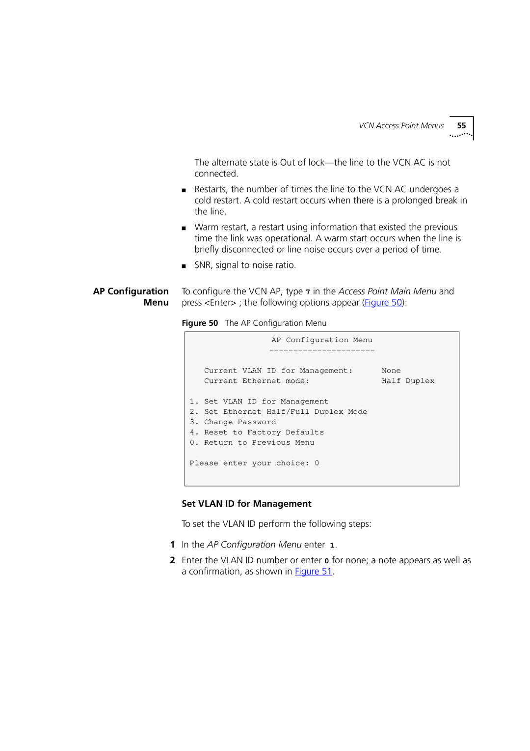 3Com DSA-3CV1001-02 service manual Set Vlan ID for Management, To set the Vlan ID perform the following steps 